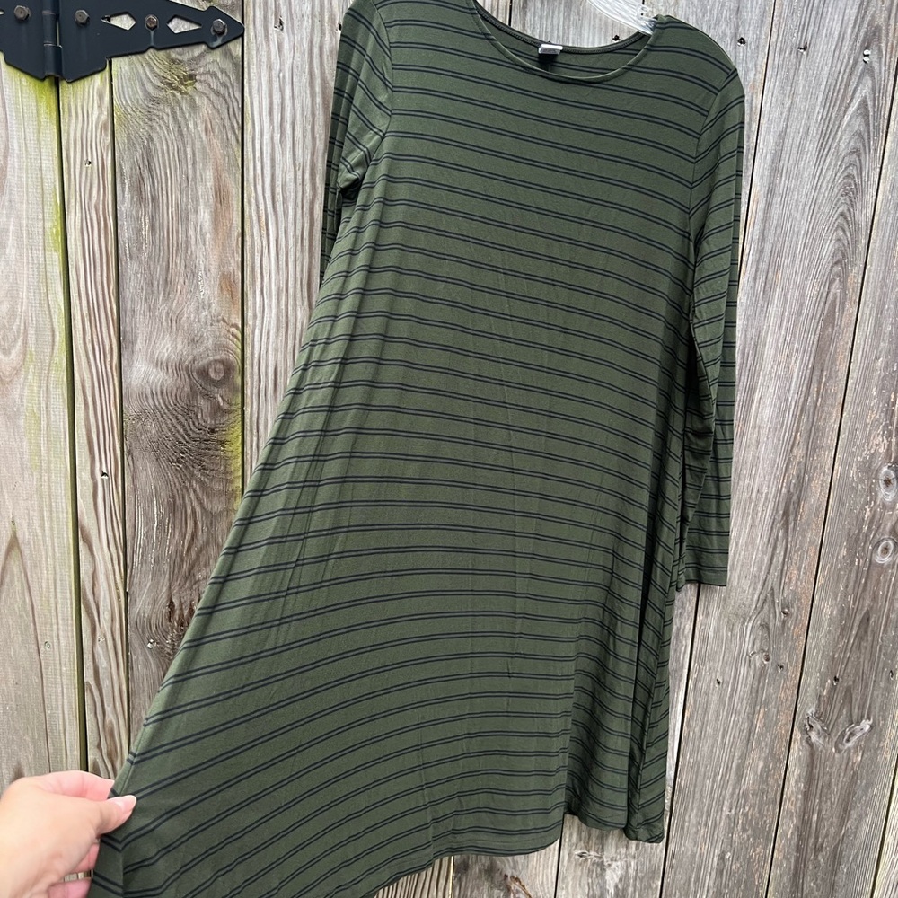 Old Navy Army Green and Black Stripe Swing Dress size Med - Picture 5 of 11